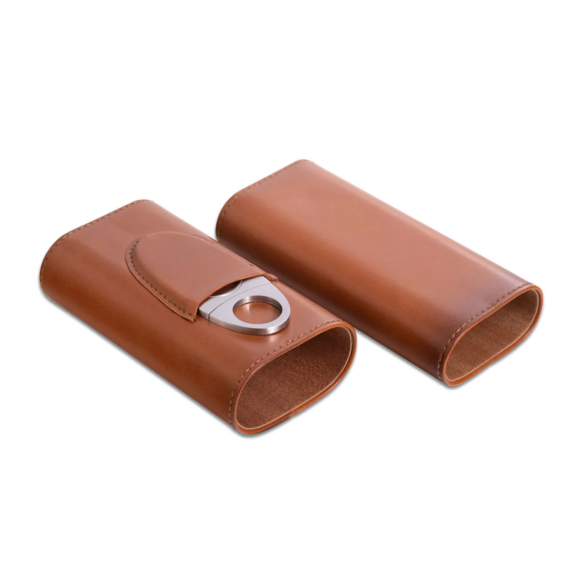 Leather Three Cigar Holder with Stainless Steel Cutter - Image 8