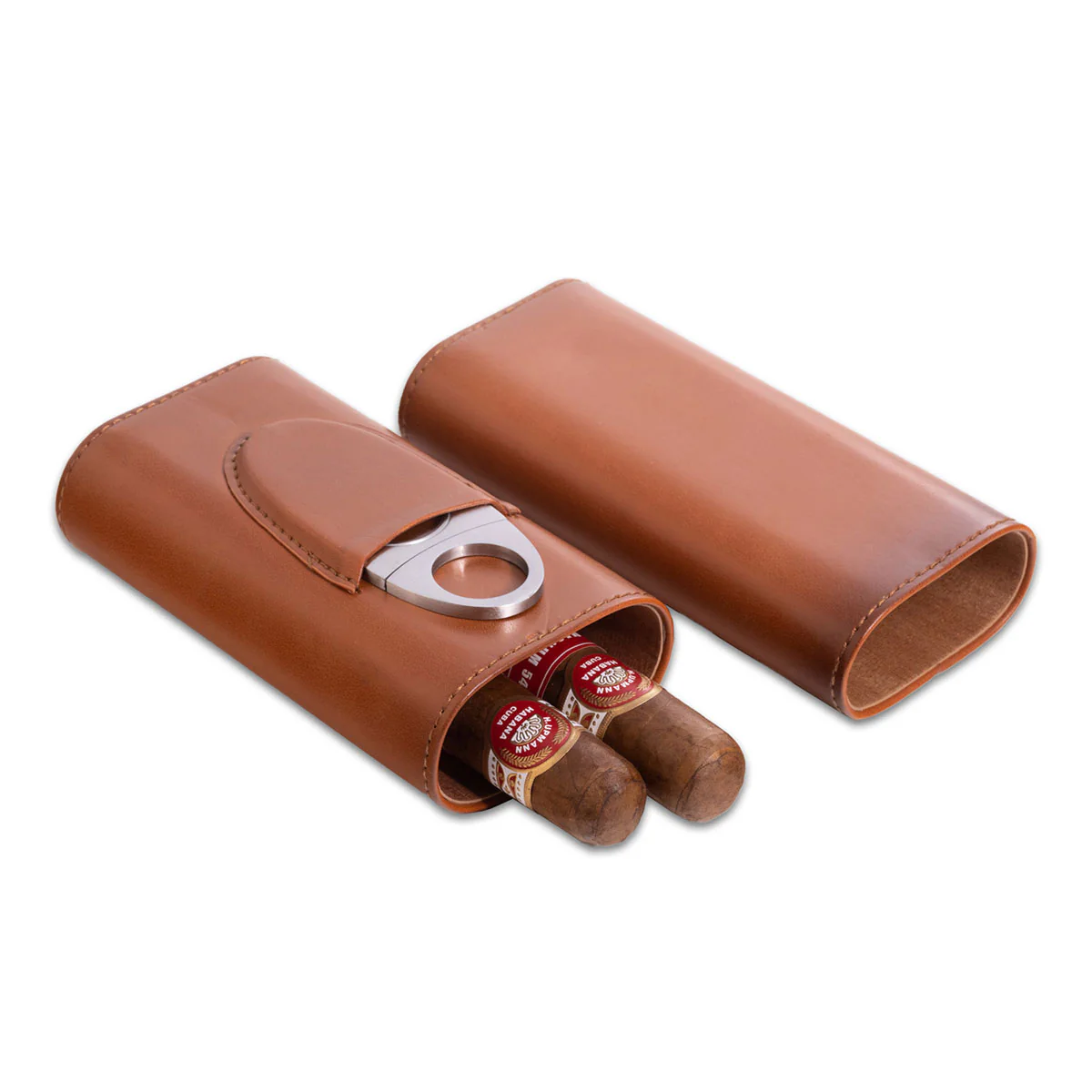 Leather Three Cigar Holder with Stainless Steel Cutter - Image 9