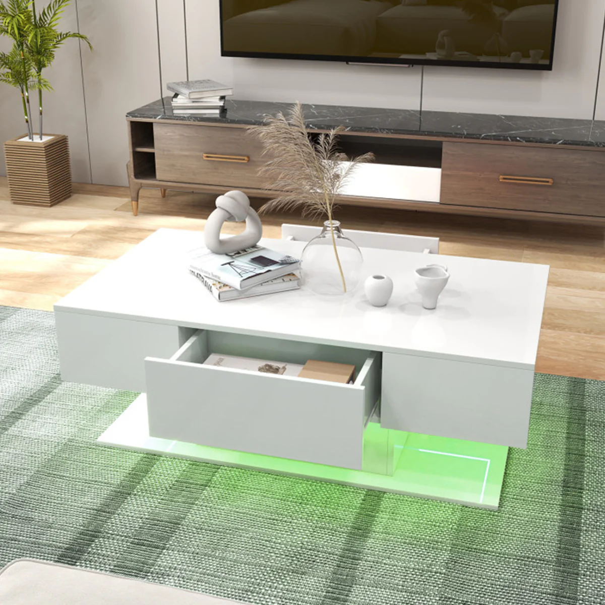 LED Coffee Table with Storage Drawers - Image 11
