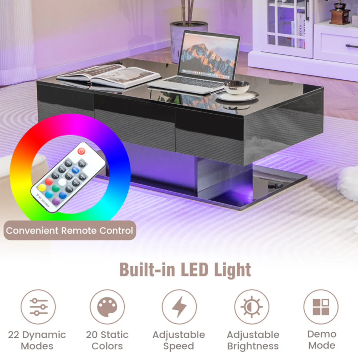 LED Coffee Table with Storage Drawers - Image 15