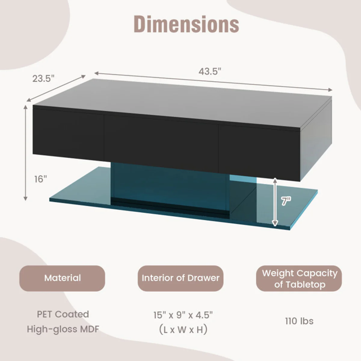 LED Coffee Table with Storage Drawers - Image 18