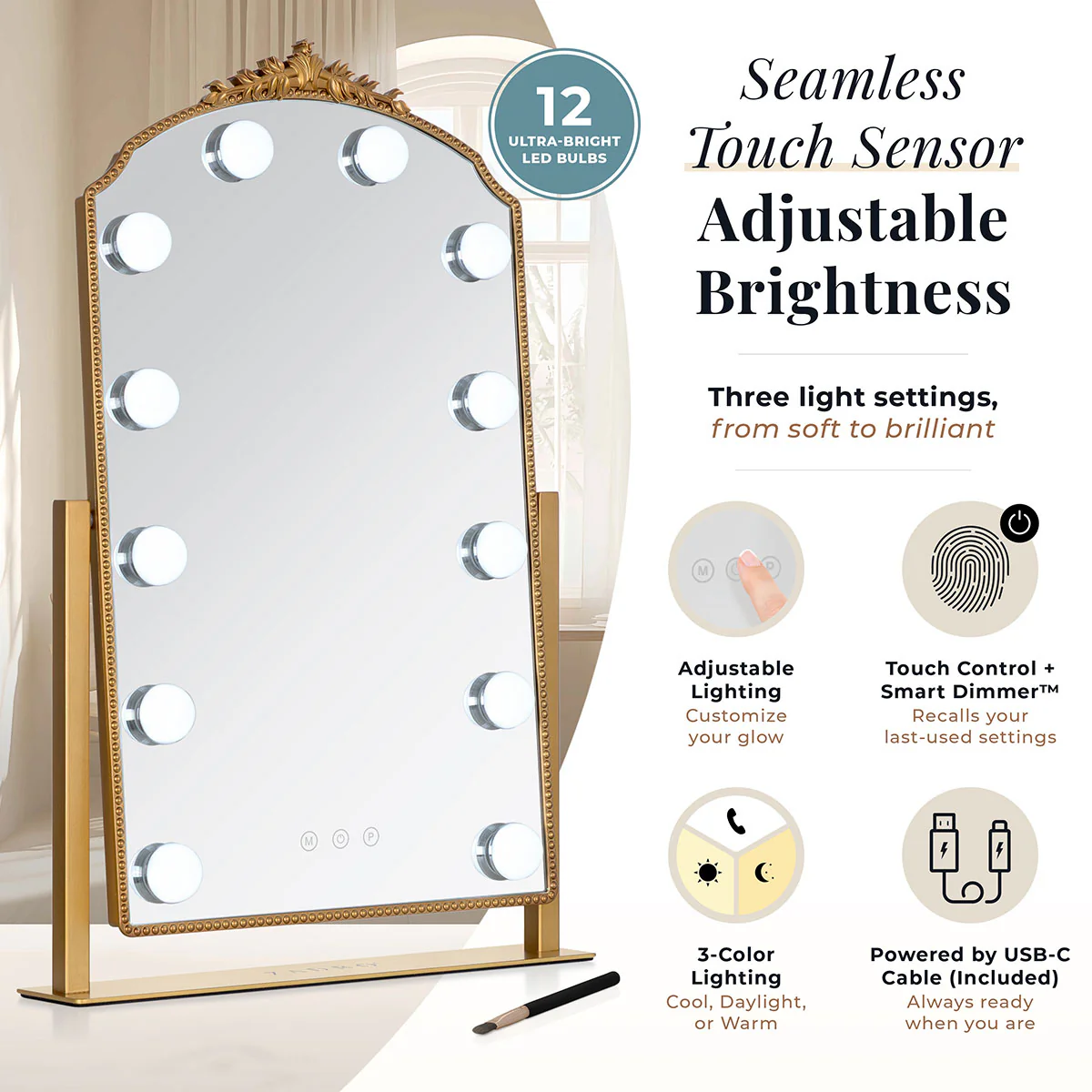 LED Gold Hollywood Mirror - Image 3