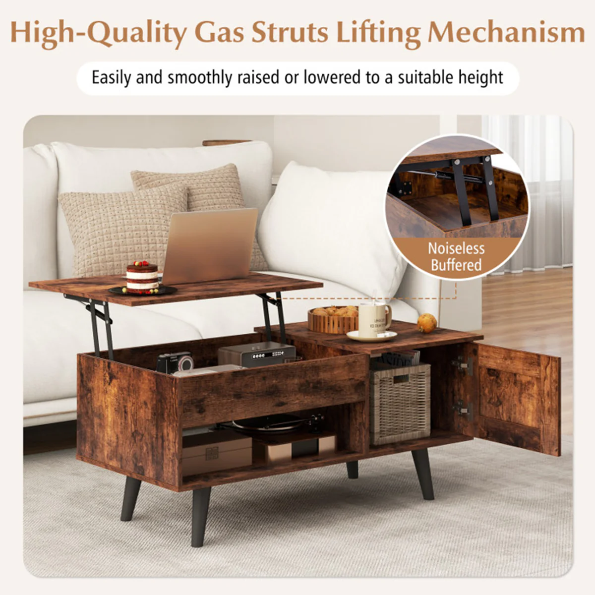 Lift Top Coffee Table with Hidden Storage Compartment - Image 15