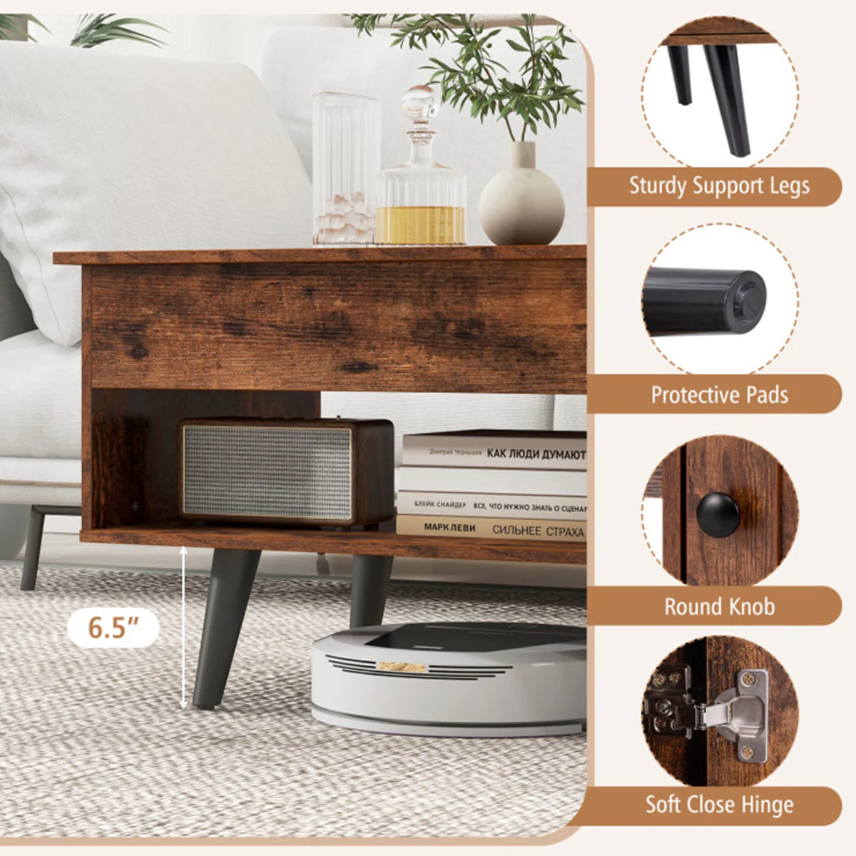 Lift Top Coffee Table with Hidden Storage Compartment - Image 22
