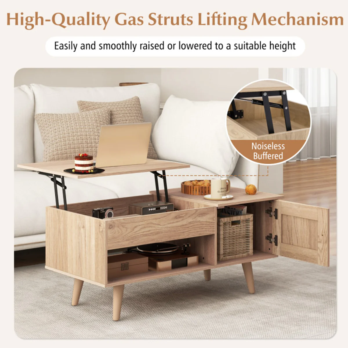 Lift Top Coffee Table with Hidden Storage Compartment - Image 6