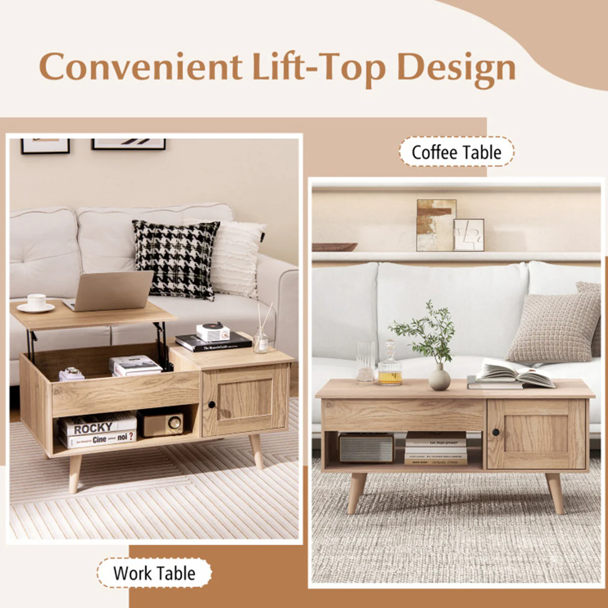 Lift Top Coffee Table with Hidden Storage Compartment - Image 7