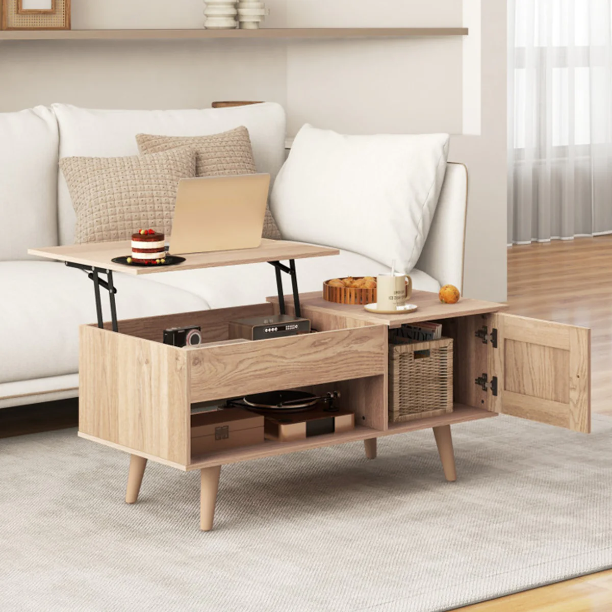 Lift Top Coffee Table with Hidden Storage Compartment - Image 9