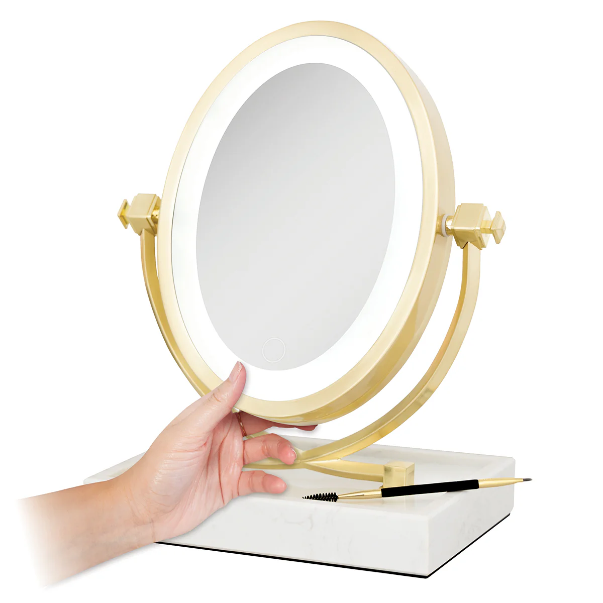 Lighted Oval Vanity Mirror with Marble Tray - Image 2