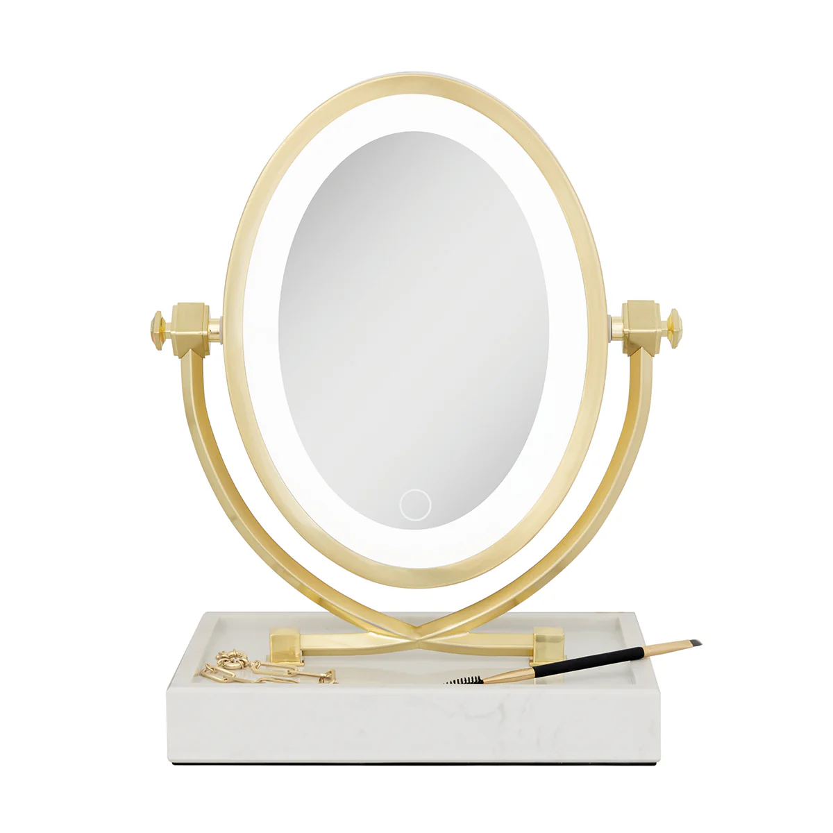 Lighted Oval Vanity Mirror with Marble Tray - Image 3