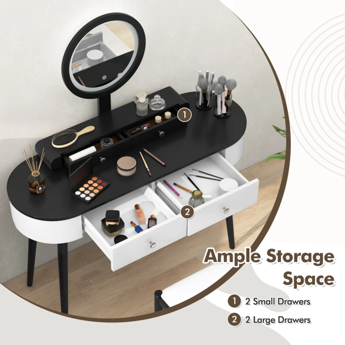 Makeup Vanity Table Set with Stool and LED Mirror - Image 4