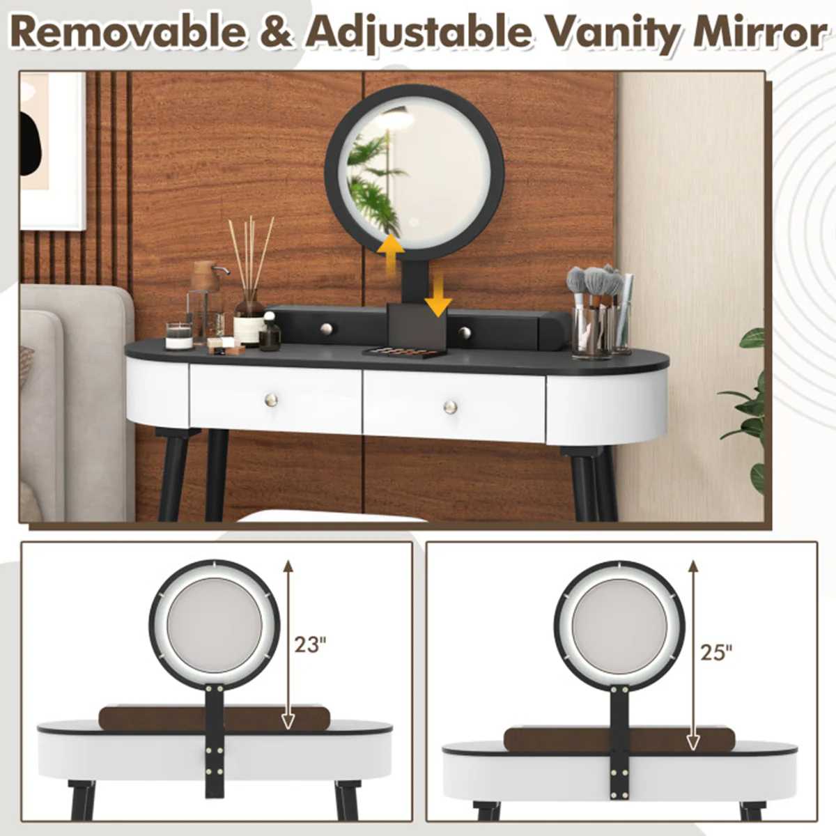 Makeup Vanity Table Set with Stool and LED Mirror - Image 6