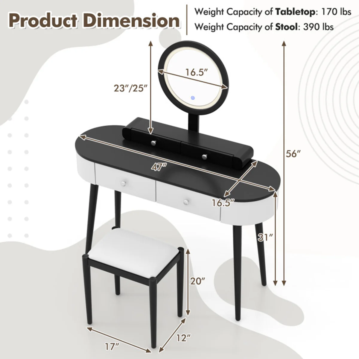 Makeup Vanity Table Set with Stool and LED Mirror - Image 7