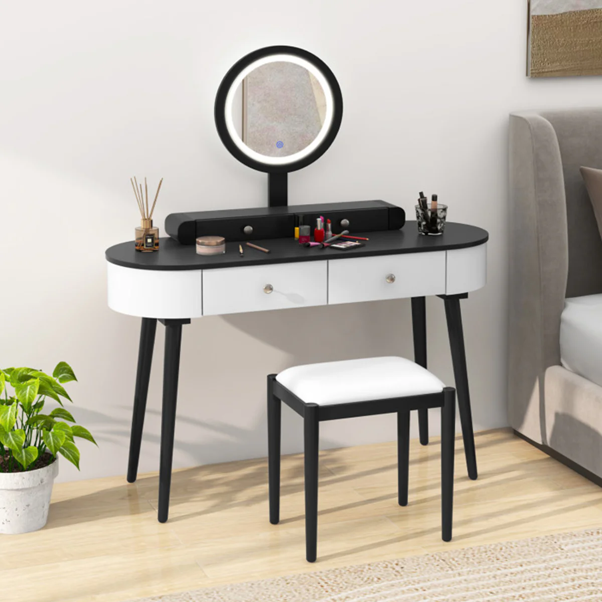 Makeup Vanity Table Set with Stool and LED Mirror - Image 9
