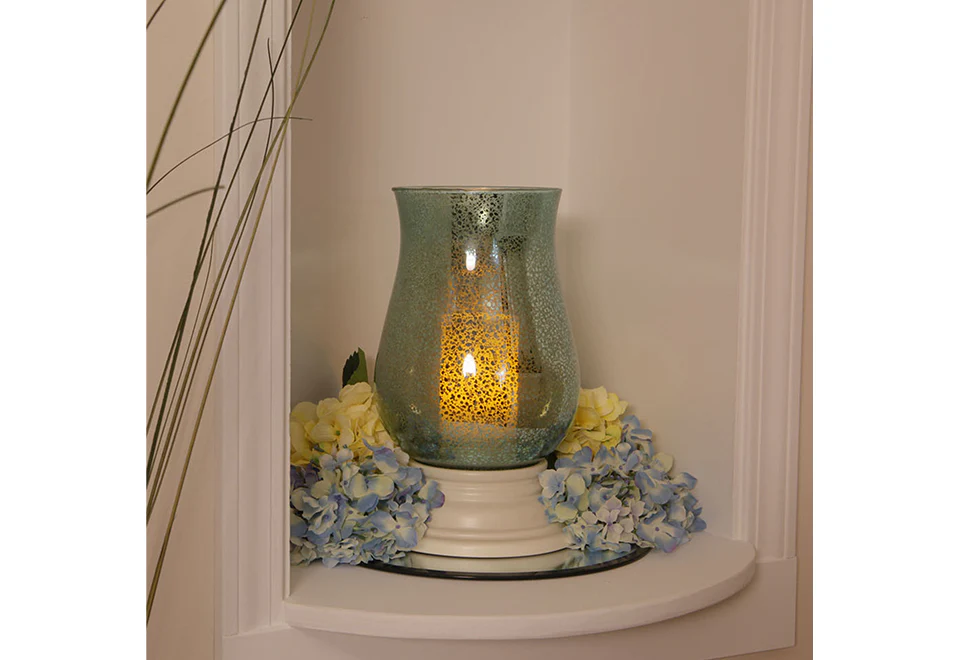 Mercury Glass Hurricane with Flameless Wax Candle - Image 3