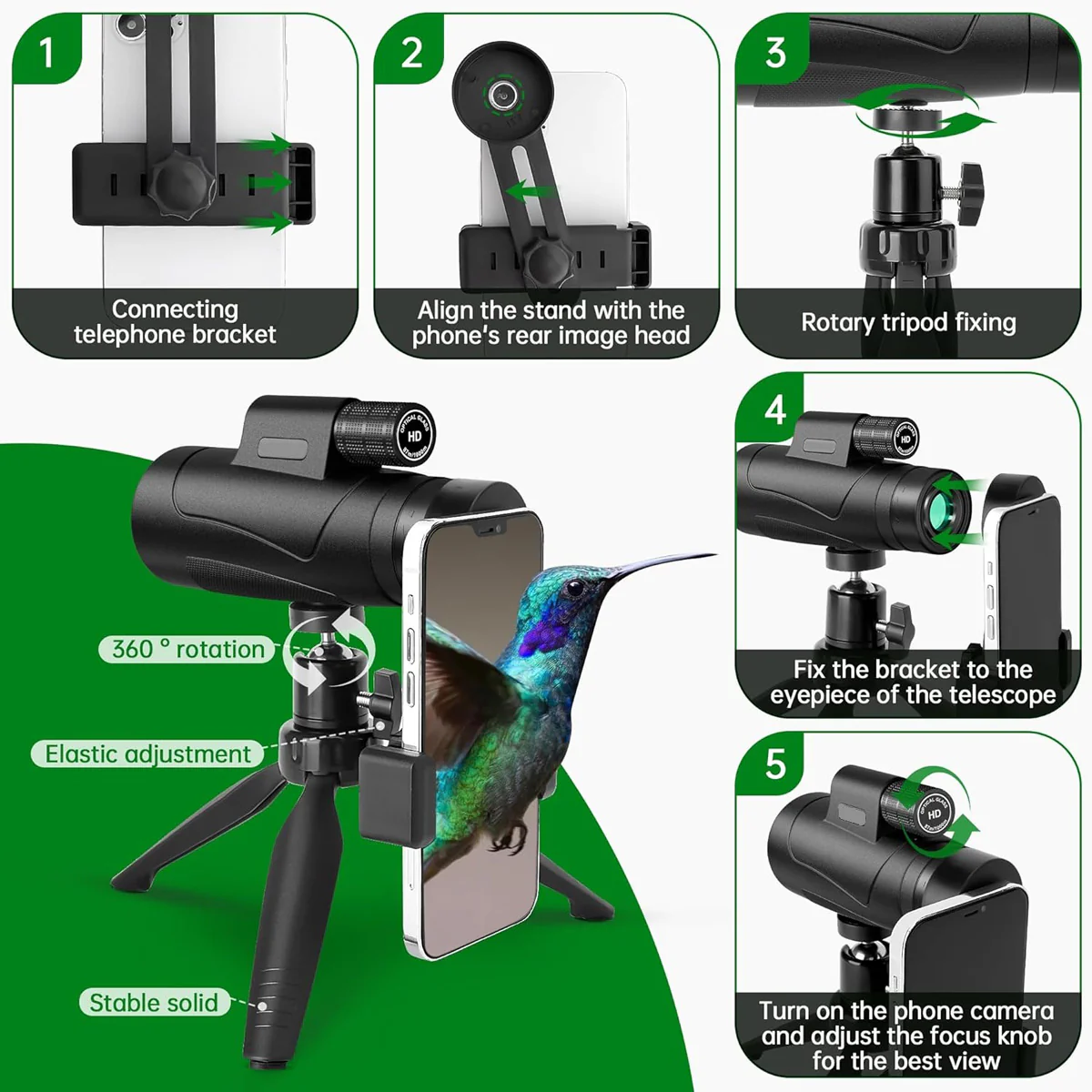 Monocular Telescope with Smartphone Holder and Tripod - Image 6
