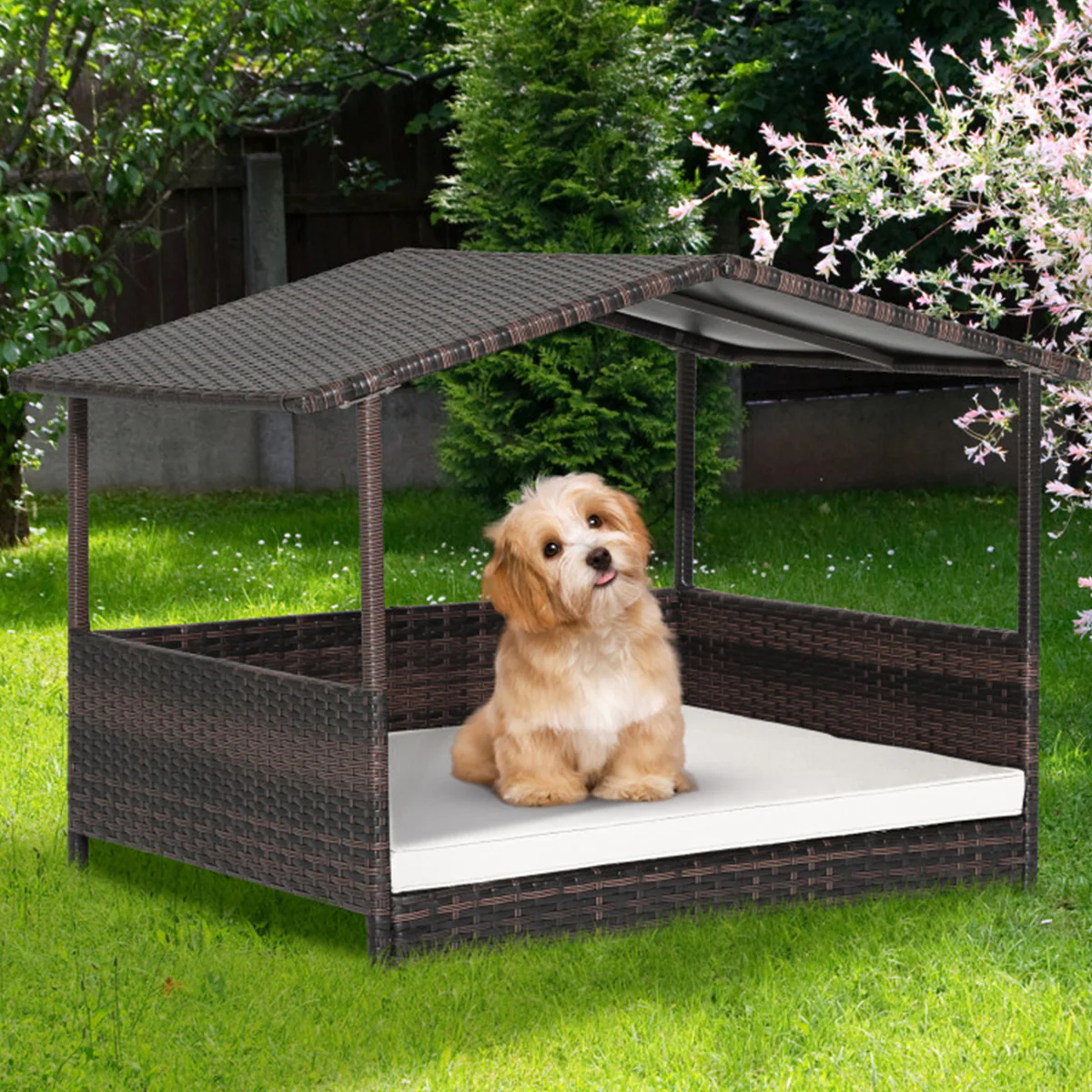 Outdoor Wicker Dog House with Weatherproof Roof - Image 11