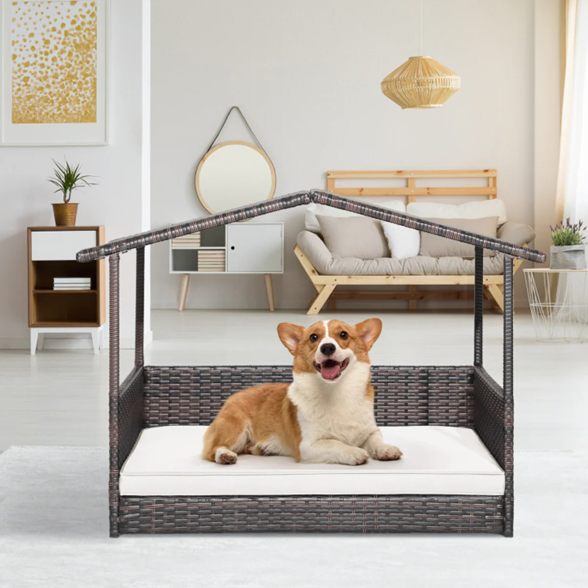 Outdoor Wicker Dog House with Weatherproof Roof - Image 17