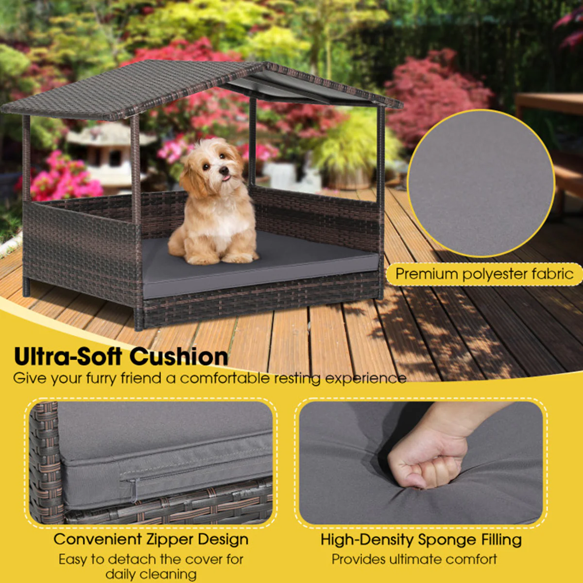 Outdoor Wicker Dog House with Weatherproof Roof - Image 4