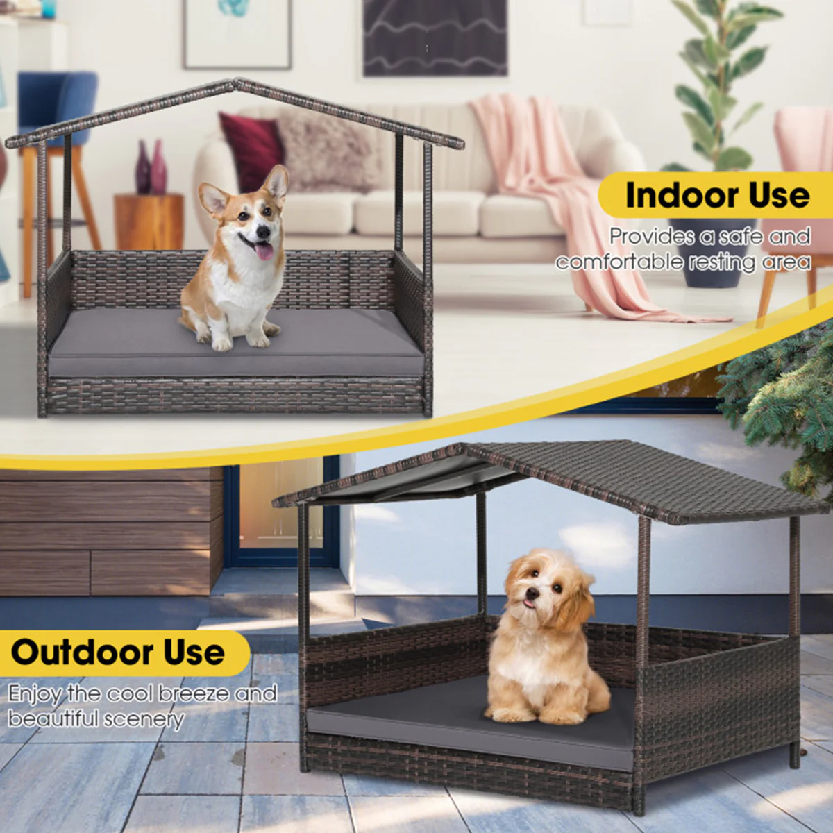Outdoor Wicker Dog House with Weatherproof Roof - Image 5