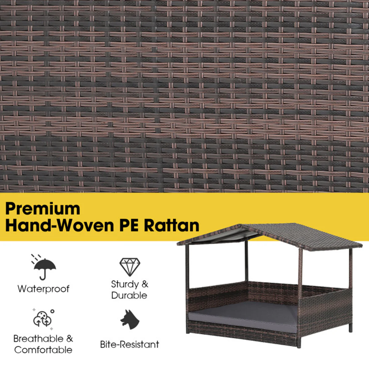 Outdoor Wicker Dog House with Weatherproof Roof - Image 7