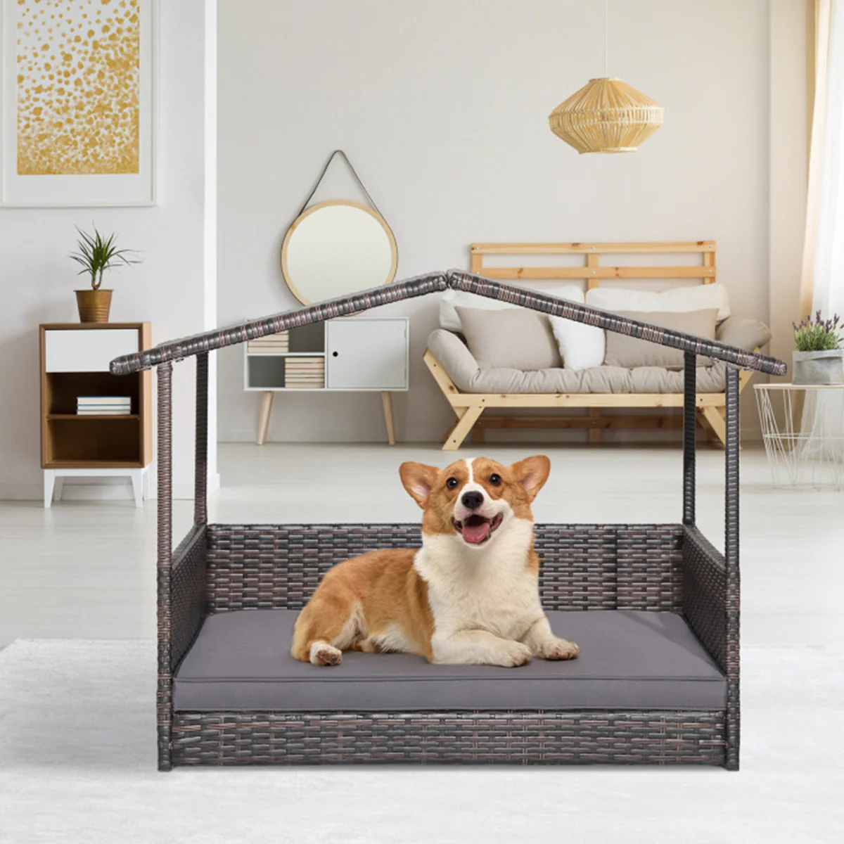 Outdoor Wicker Dog House with Weatherproof Roof - Image 8