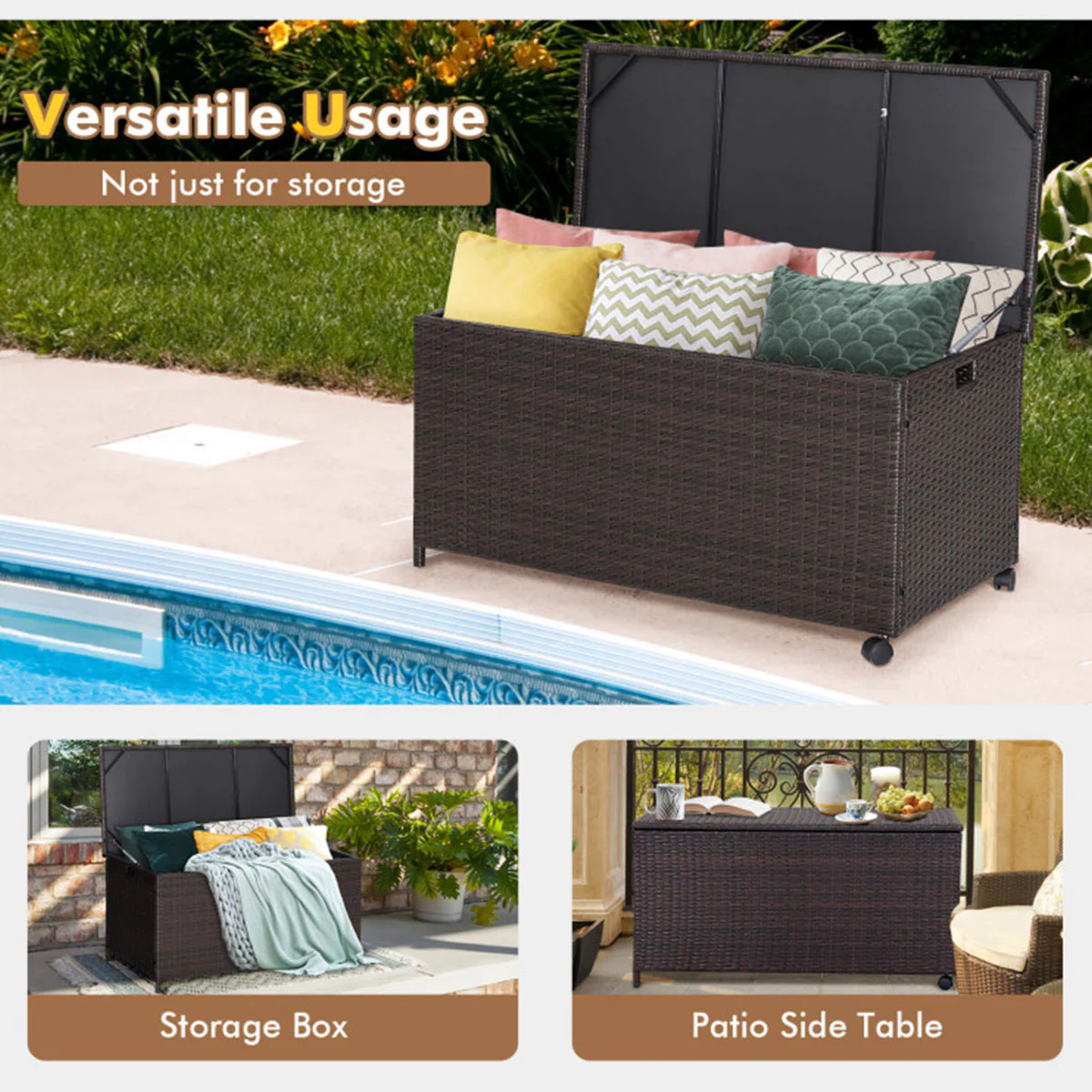 Outdoor Wicker Storage Box with Zippered Liner - Image 2