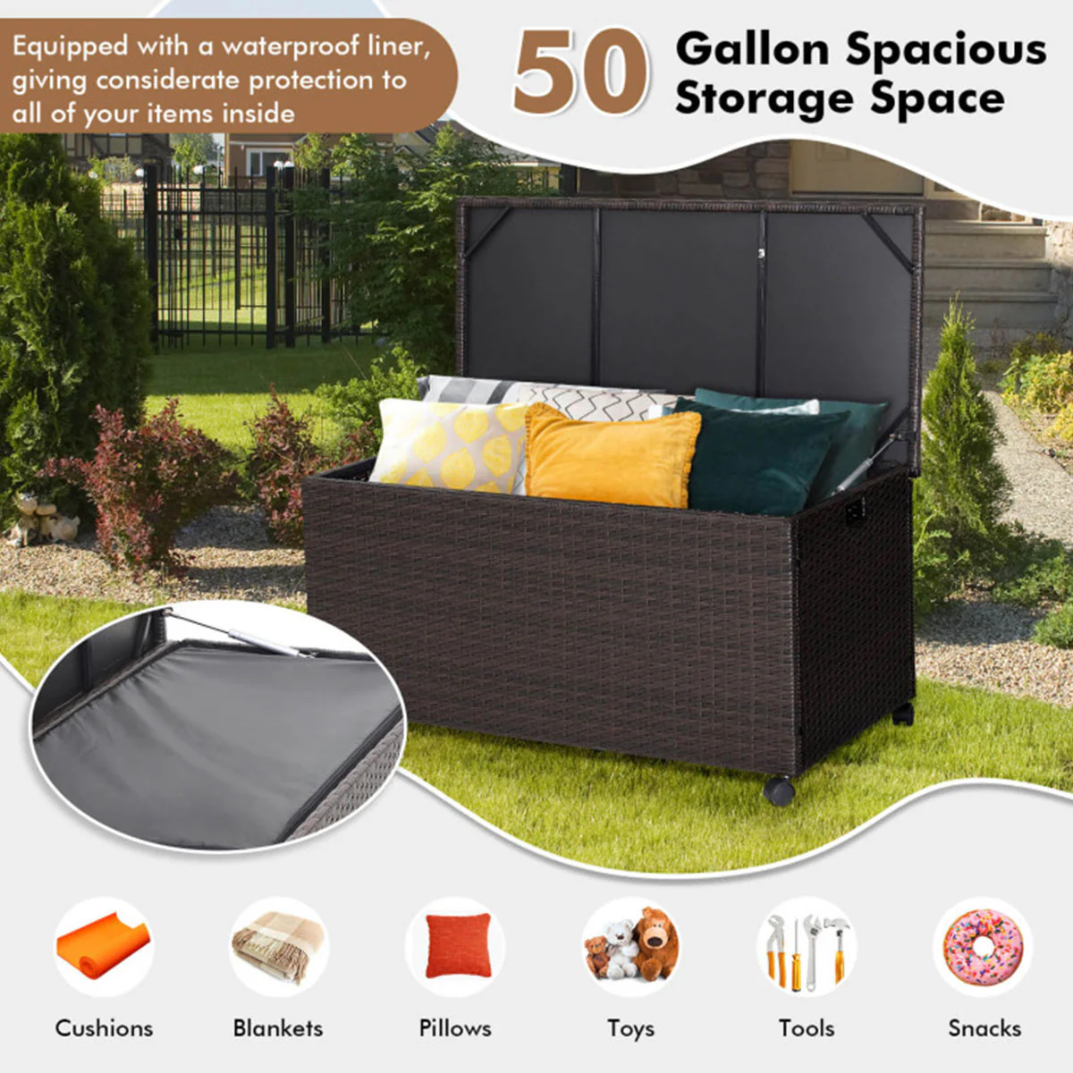 Outdoor Wicker Storage Box with Zippered Liner - Image 6