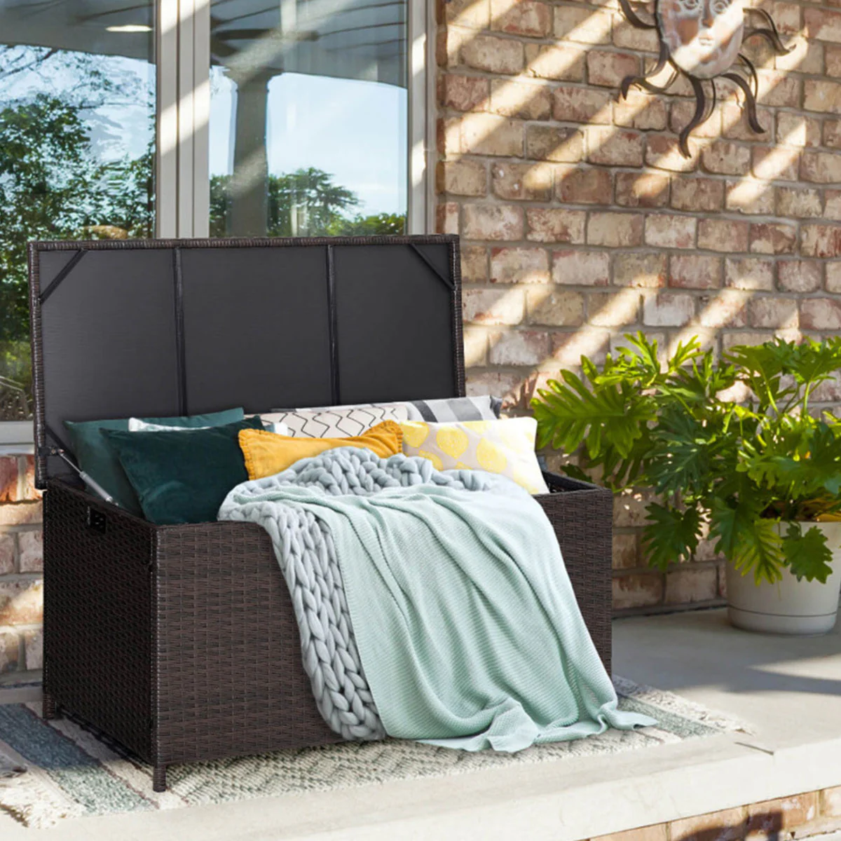 Outdoor Wicker Storage Box with Zippered Liner - Image 7