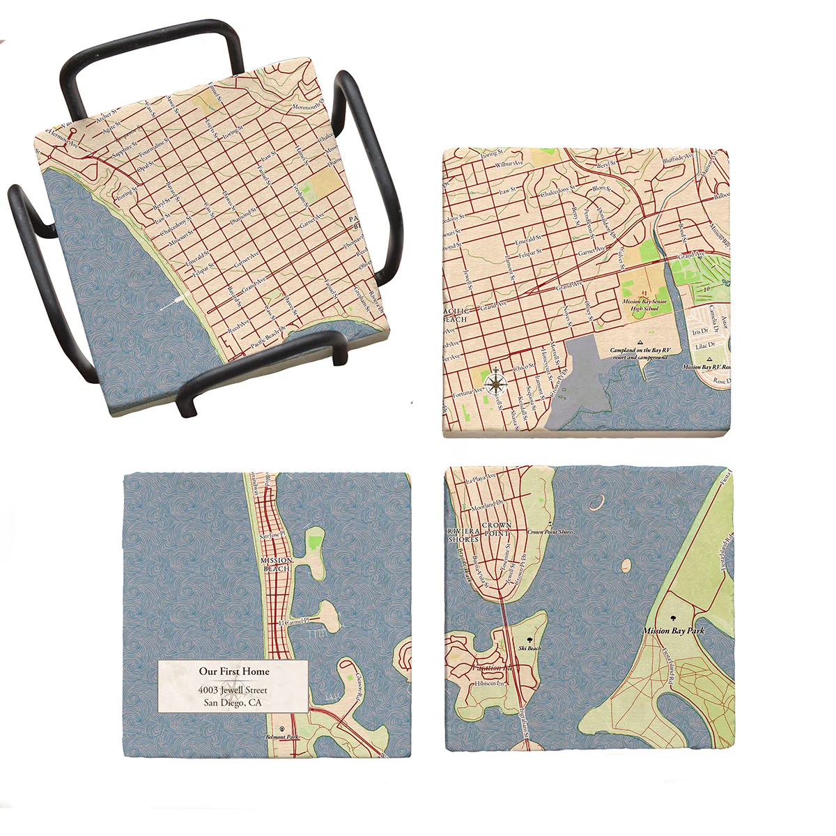 Personalized Marble Map Coaster Set - Image 2