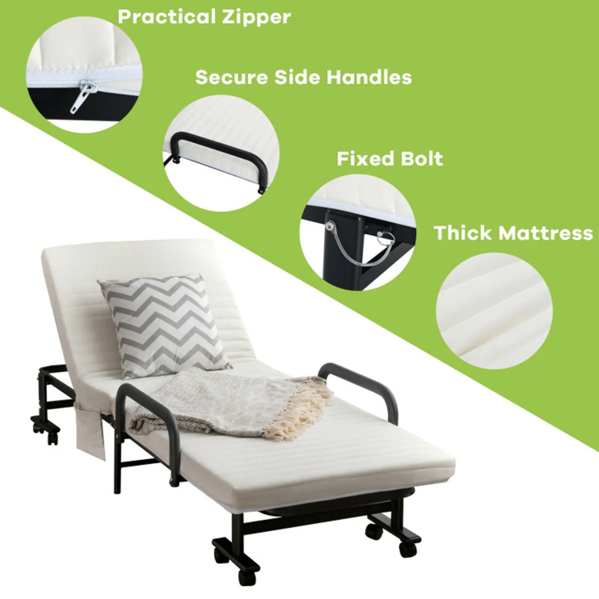 Portable Adjustable Guest Single Bed Twin Mattress - Image 14