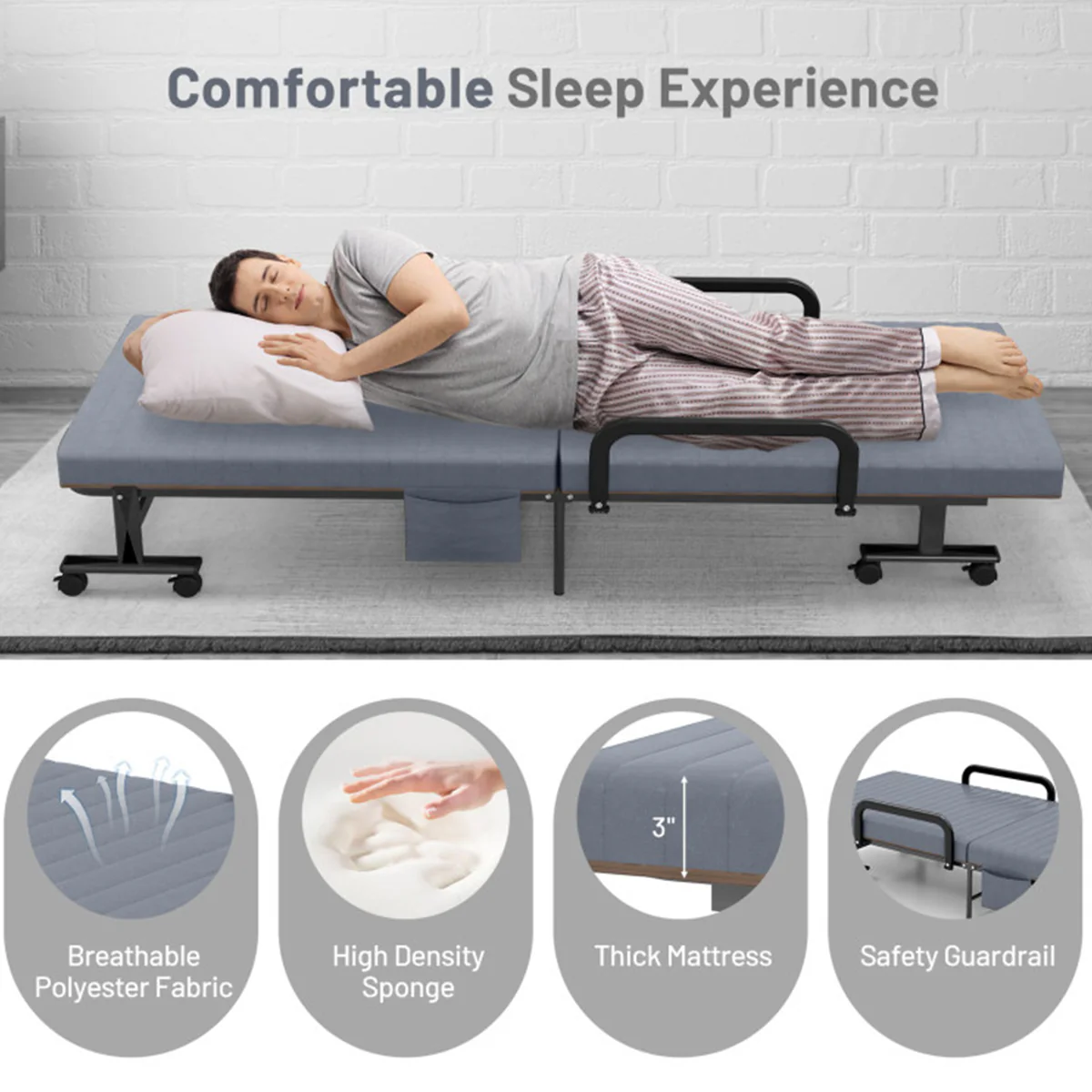 Portable Adjustable Guest Single Bed Twin Mattress - Image 5
