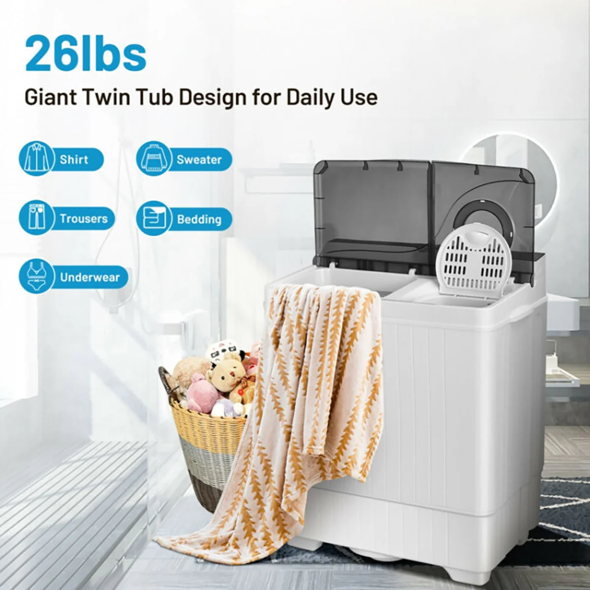 Portable Semi-Automatic Washing Machine with Built-in Drain Pump - Image 3