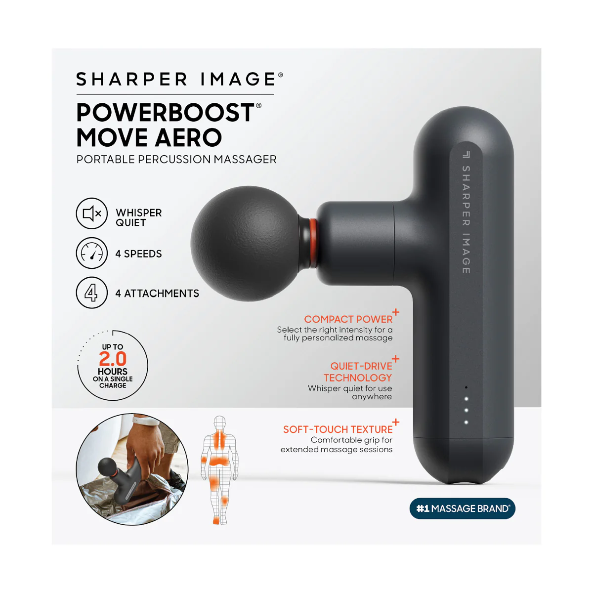 Powerboost Move Portable Percussion Massager Aero by Sharper Image - Image 4