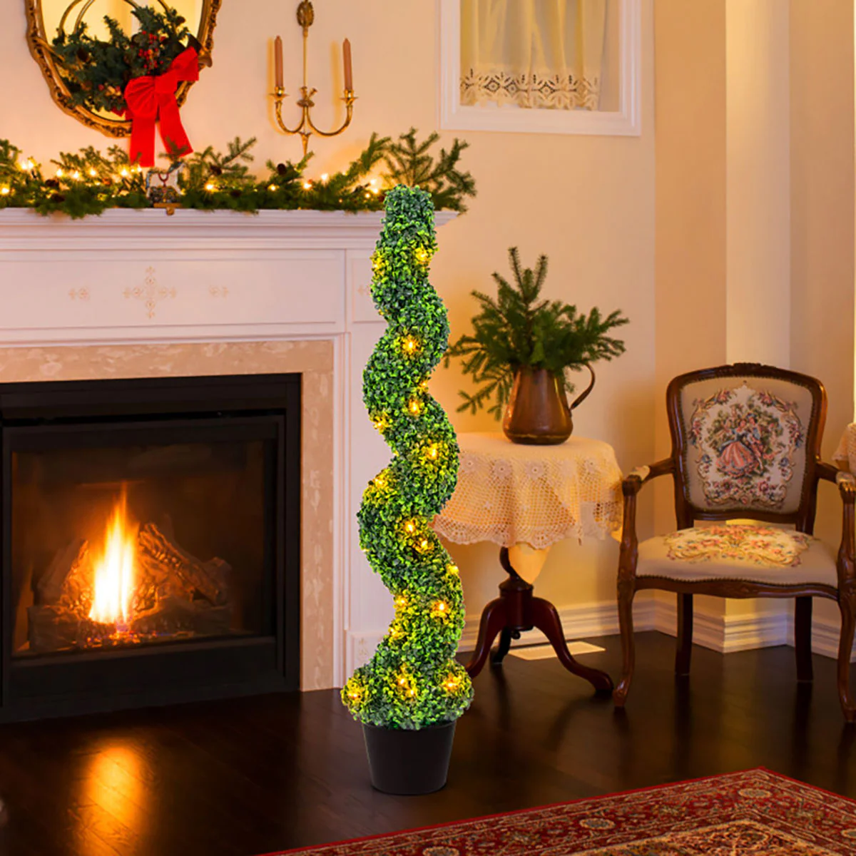 Pre-Lit Artificial Boxwood Spiral Topiary Trees (Set of 2) - Image 10