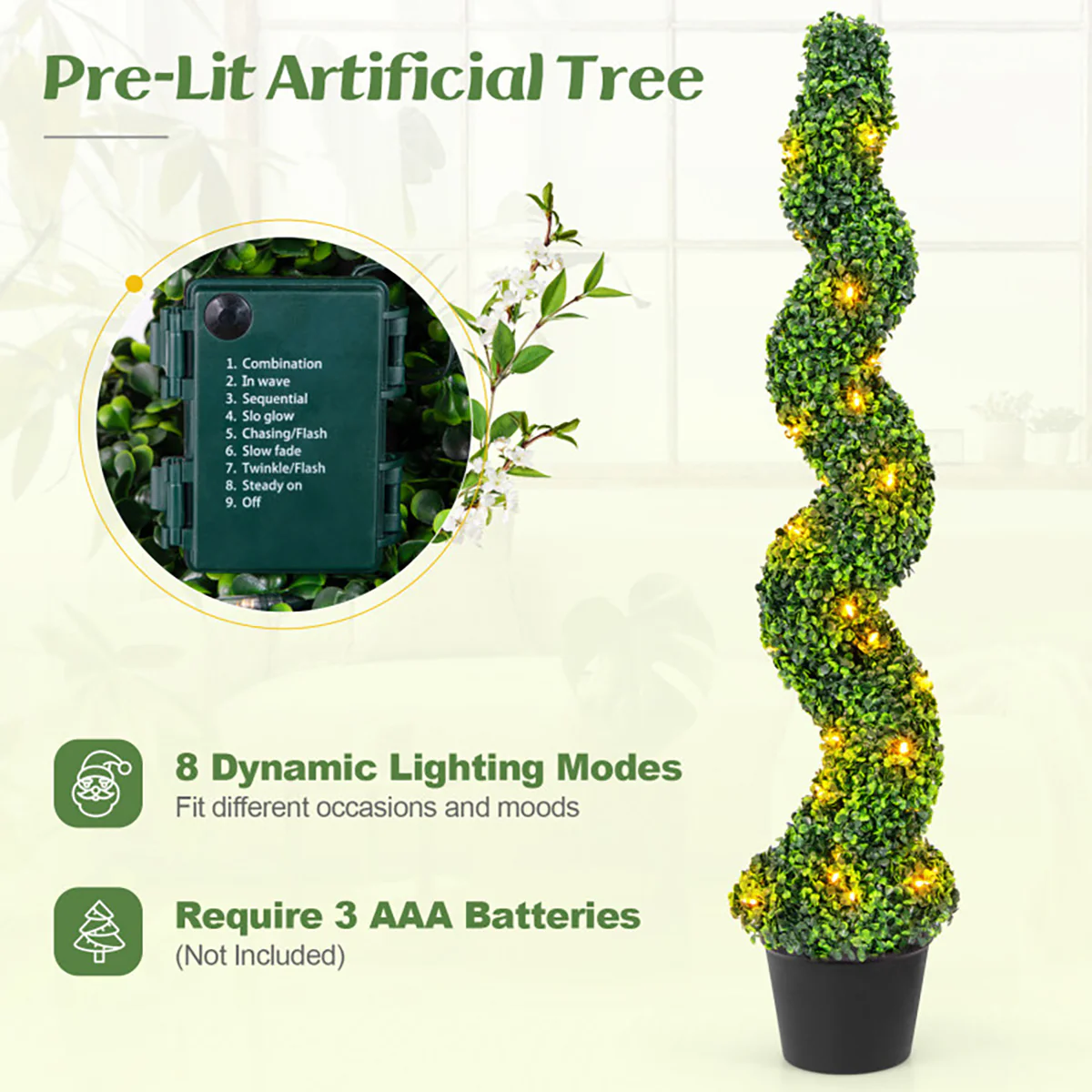 Pre-Lit Artificial Boxwood Spiral Topiary Trees (Set of 2) - Image 4