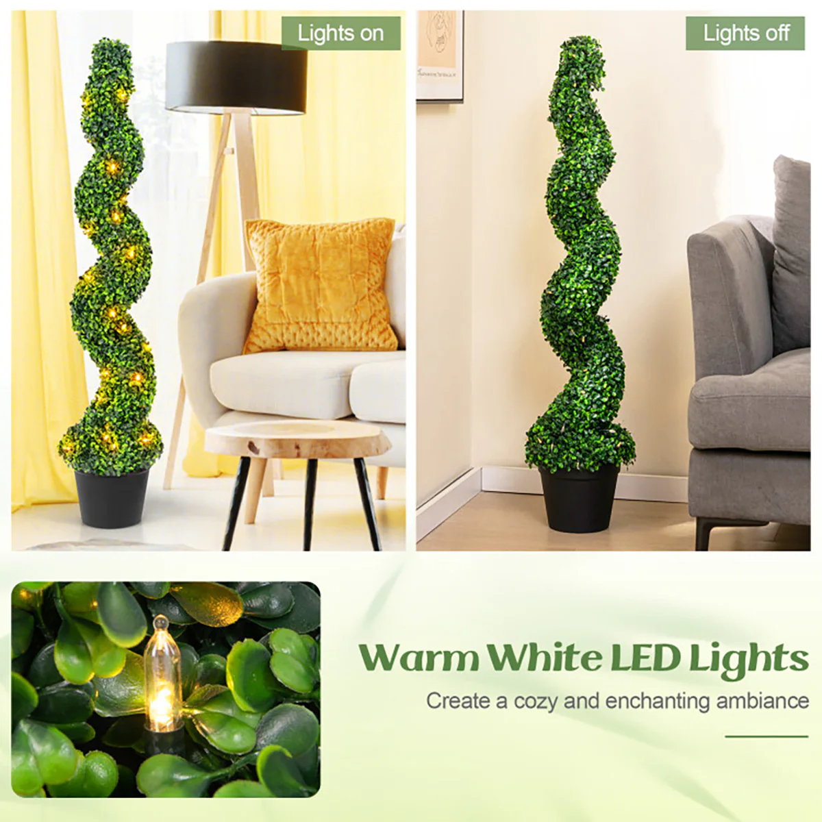 Pre-Lit Artificial Boxwood Spiral Topiary Trees (Set of 2) - Image 5