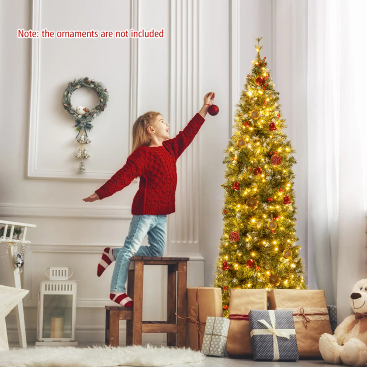 Pre-Lit Artificial Hinged Pencil Christmas Tree - Image 10