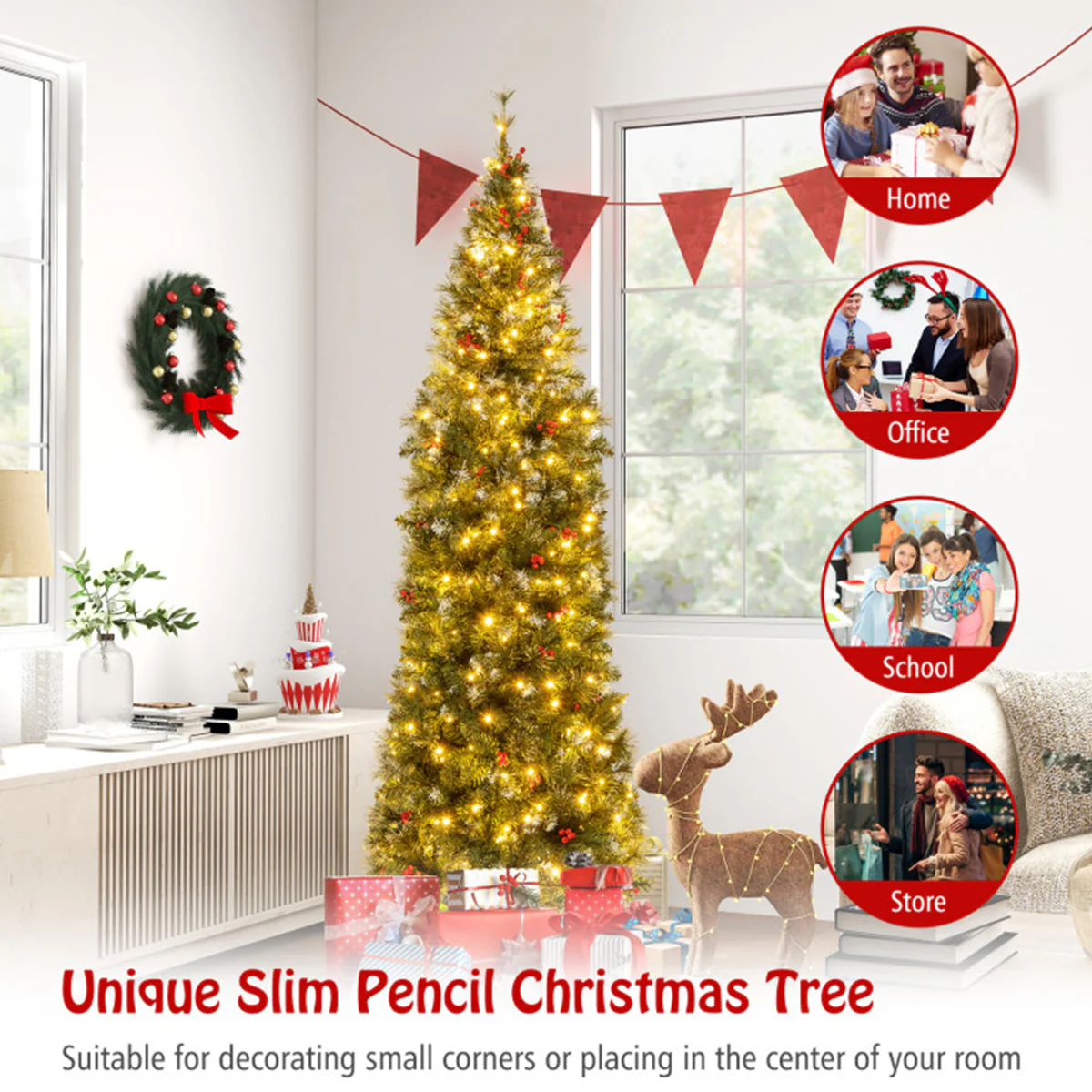 Pre-Lit Artificial Hinged Pencil Christmas Tree - Image 4