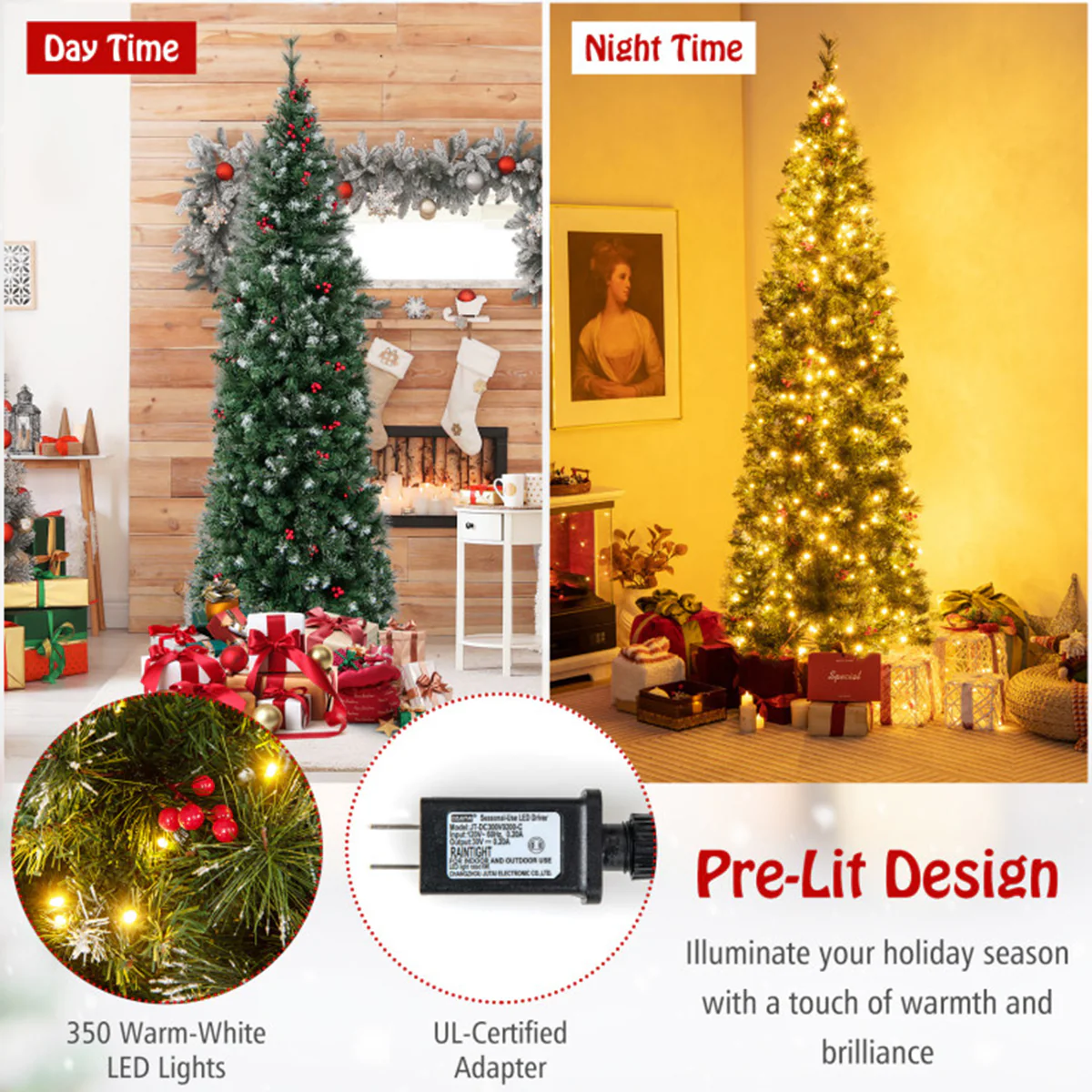 Pre-Lit Artificial Hinged Pencil Christmas Tree - Image 5