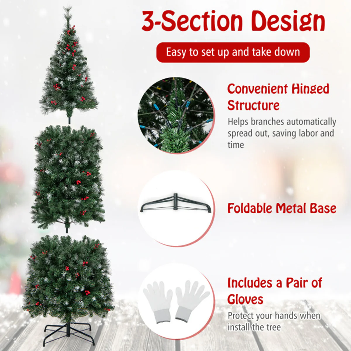 Pre-Lit Artificial Hinged Pencil Christmas Tree - Image 6