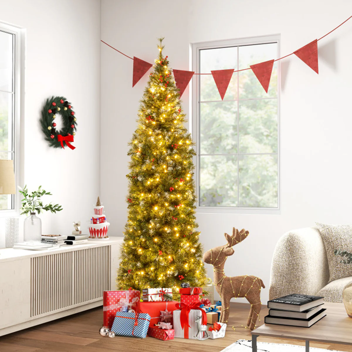 Pre-Lit Artificial Hinged Pencil Christmas Tree - Image 9