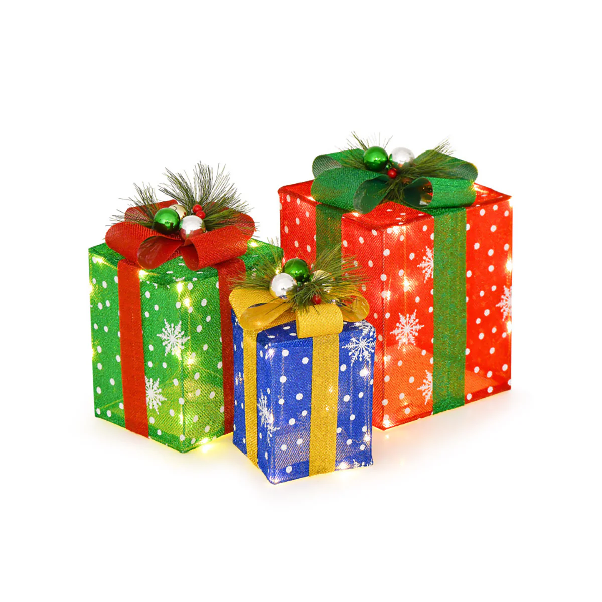 Pre-Lit Multi-Color Christmas Gift Box Decoration (Set of 3) - Image 2