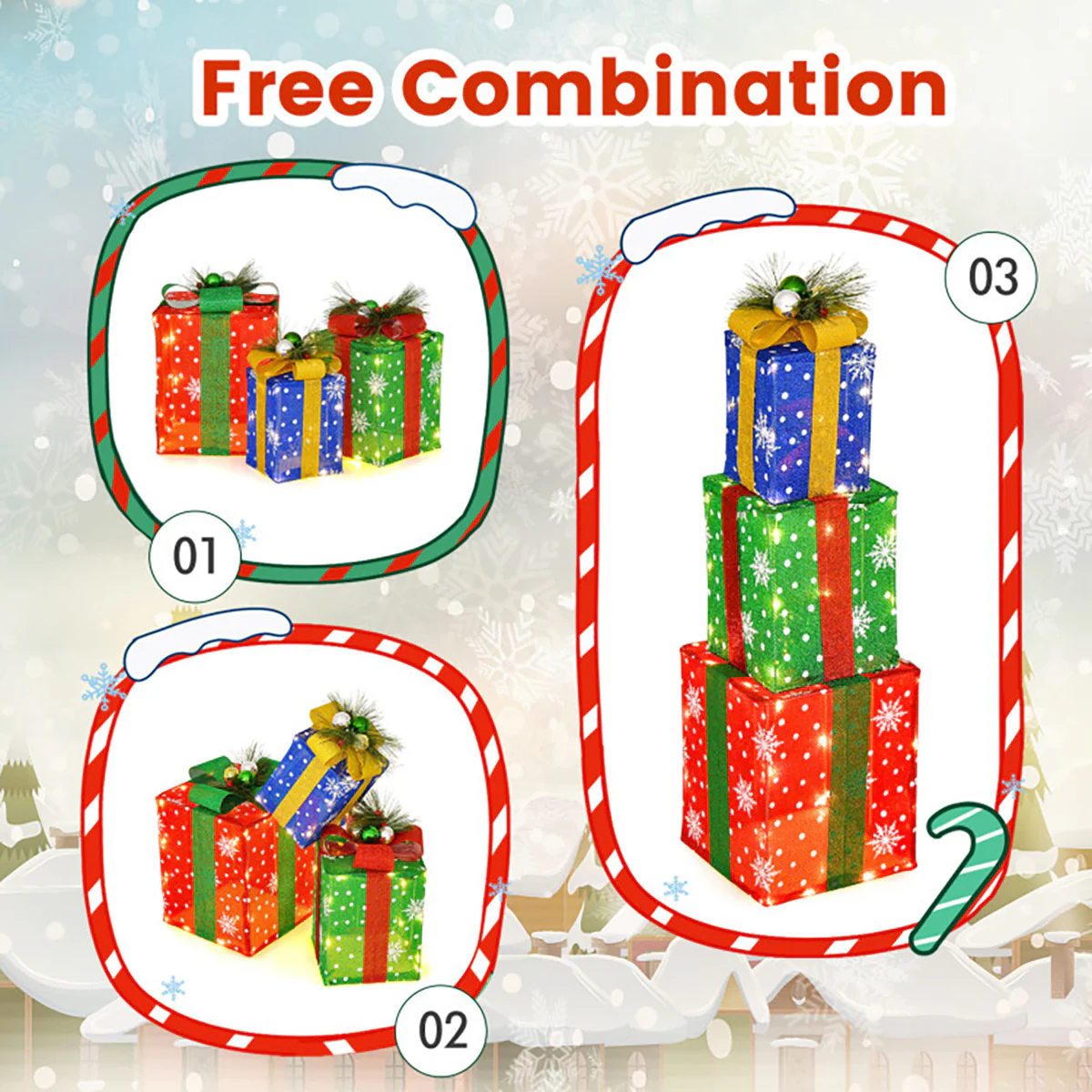 Pre-Lit Multi-Color Christmas Gift Box Decoration (Set of 3) - Image 4