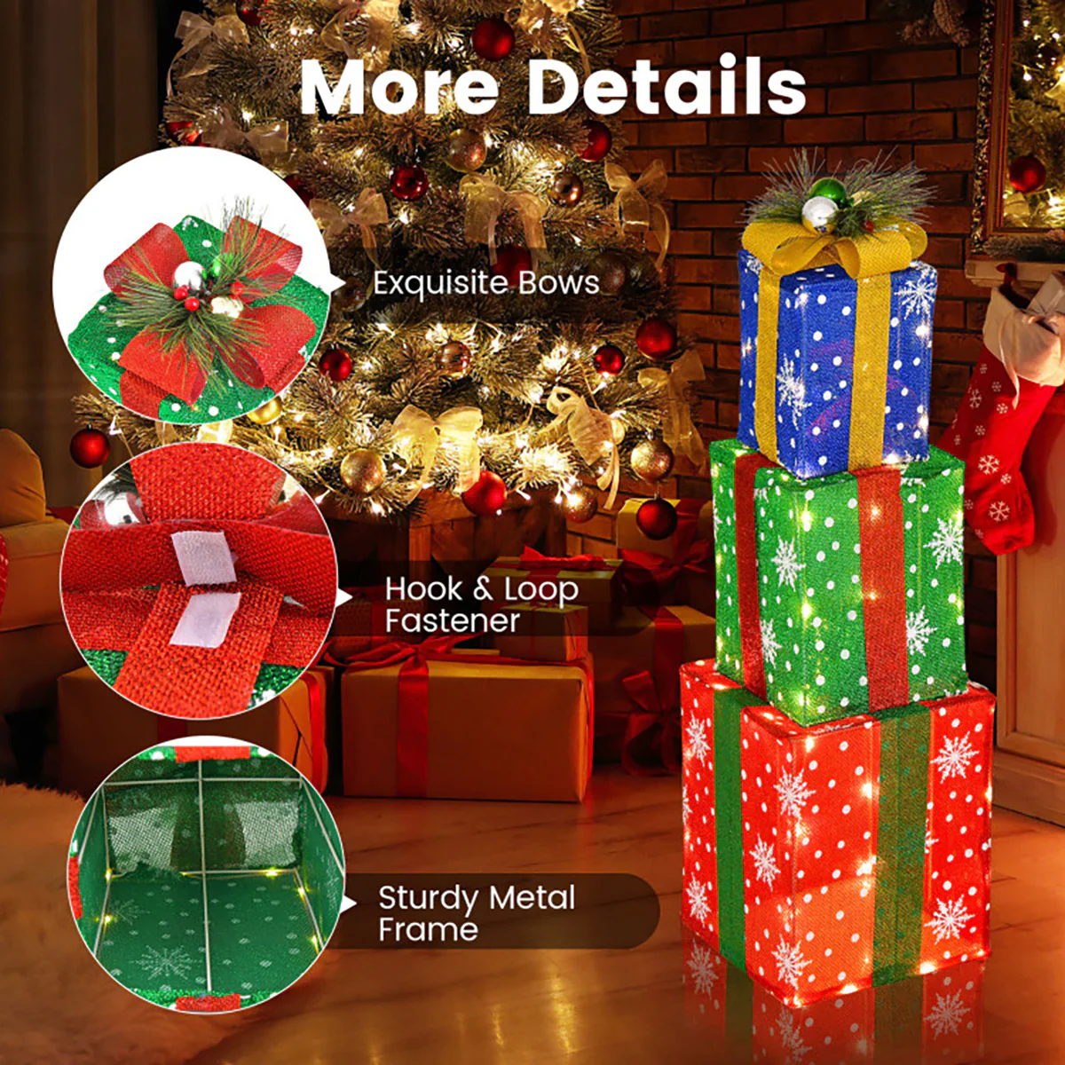 Pre-Lit Multi-Color Christmas Gift Box Decoration (Set of 3) - Image 6