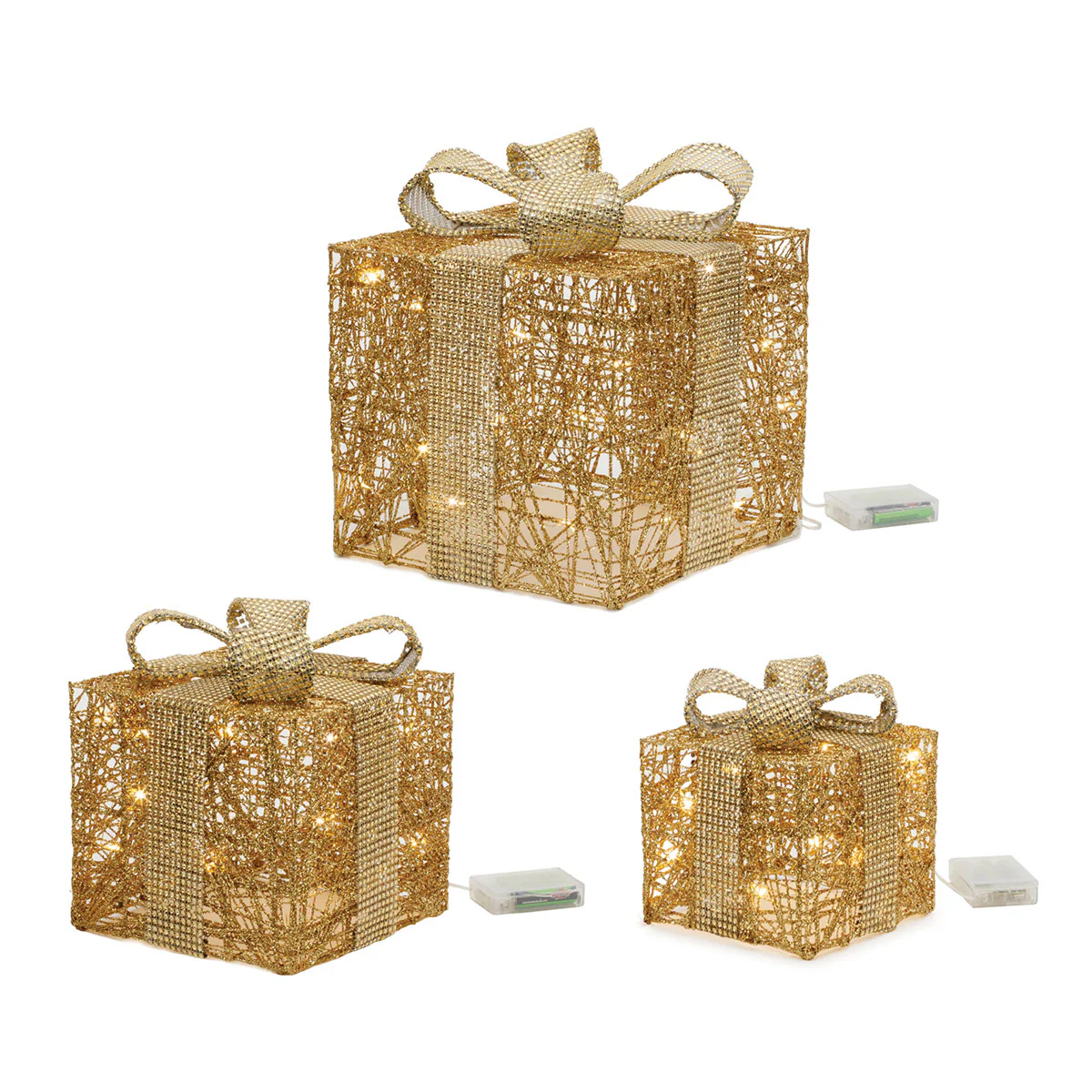 Pre-Lit Christmas Gift Box Decoration (Set of 3) - Image 2