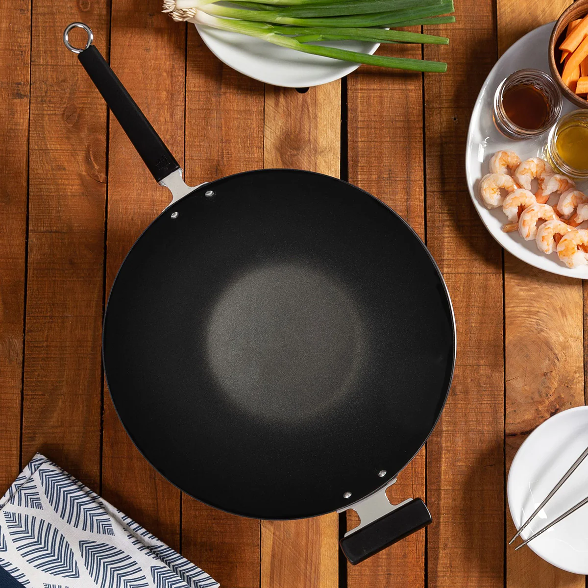 Professional 14-inch Carbon Steel Flat Bottom Wok - Image 2