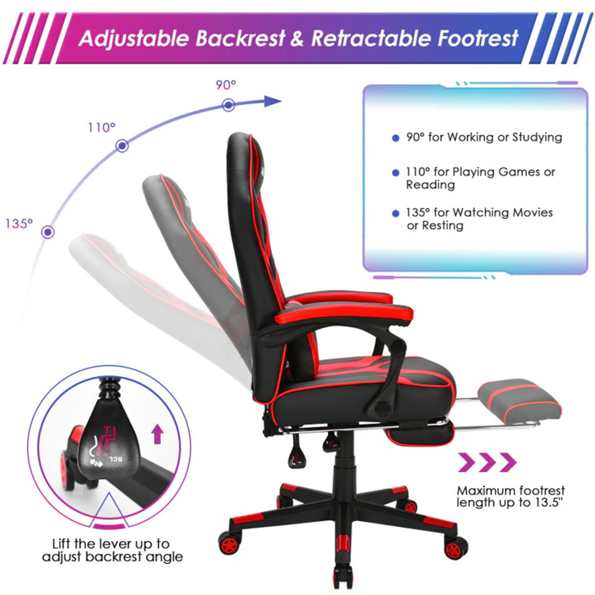 Racing Style Gaming Chair with Massaging Lumbar Support - Image 6