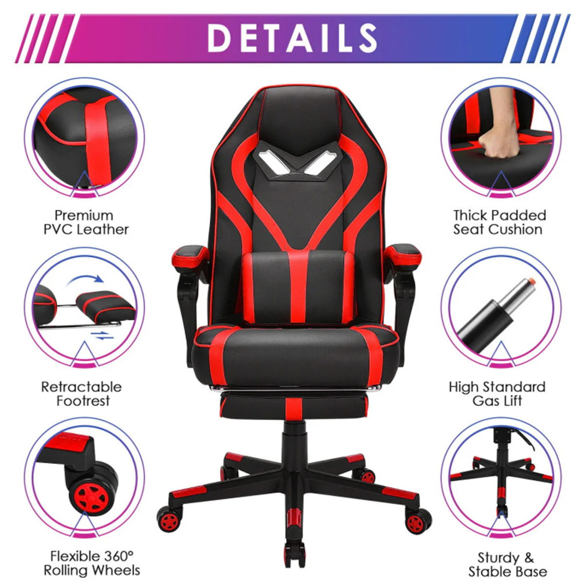 Racing Style Gaming Chair with Massaging Lumbar Support - Image 8