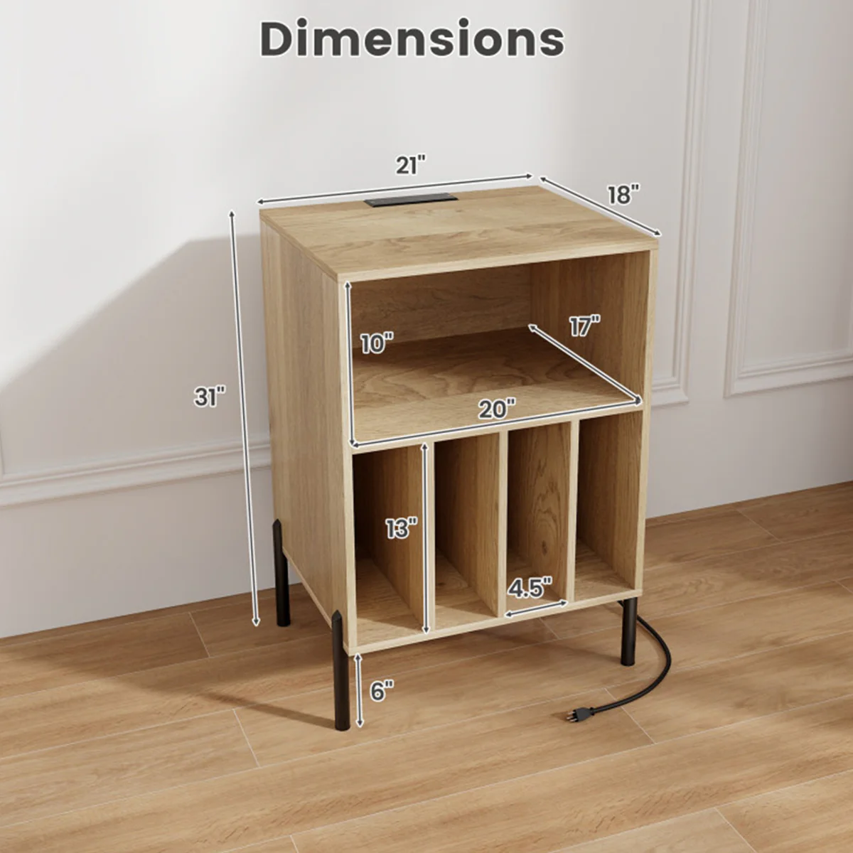 Record Player Storage Stand with Charging Station - Image 10