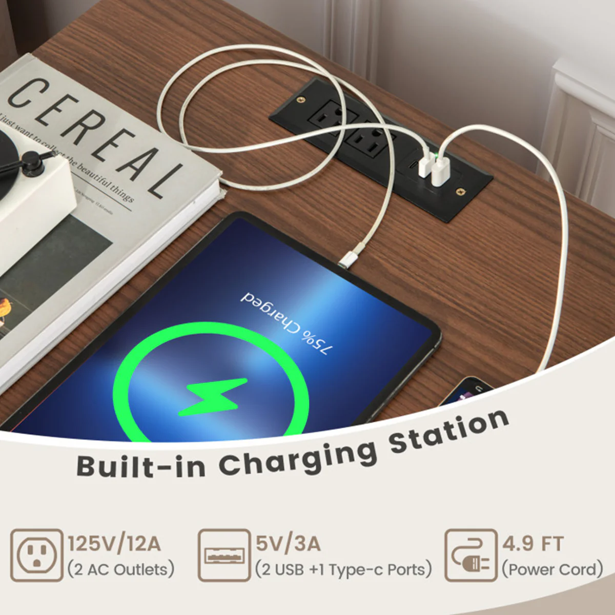 Record Player Storage Stand with Charging Station - Image 13